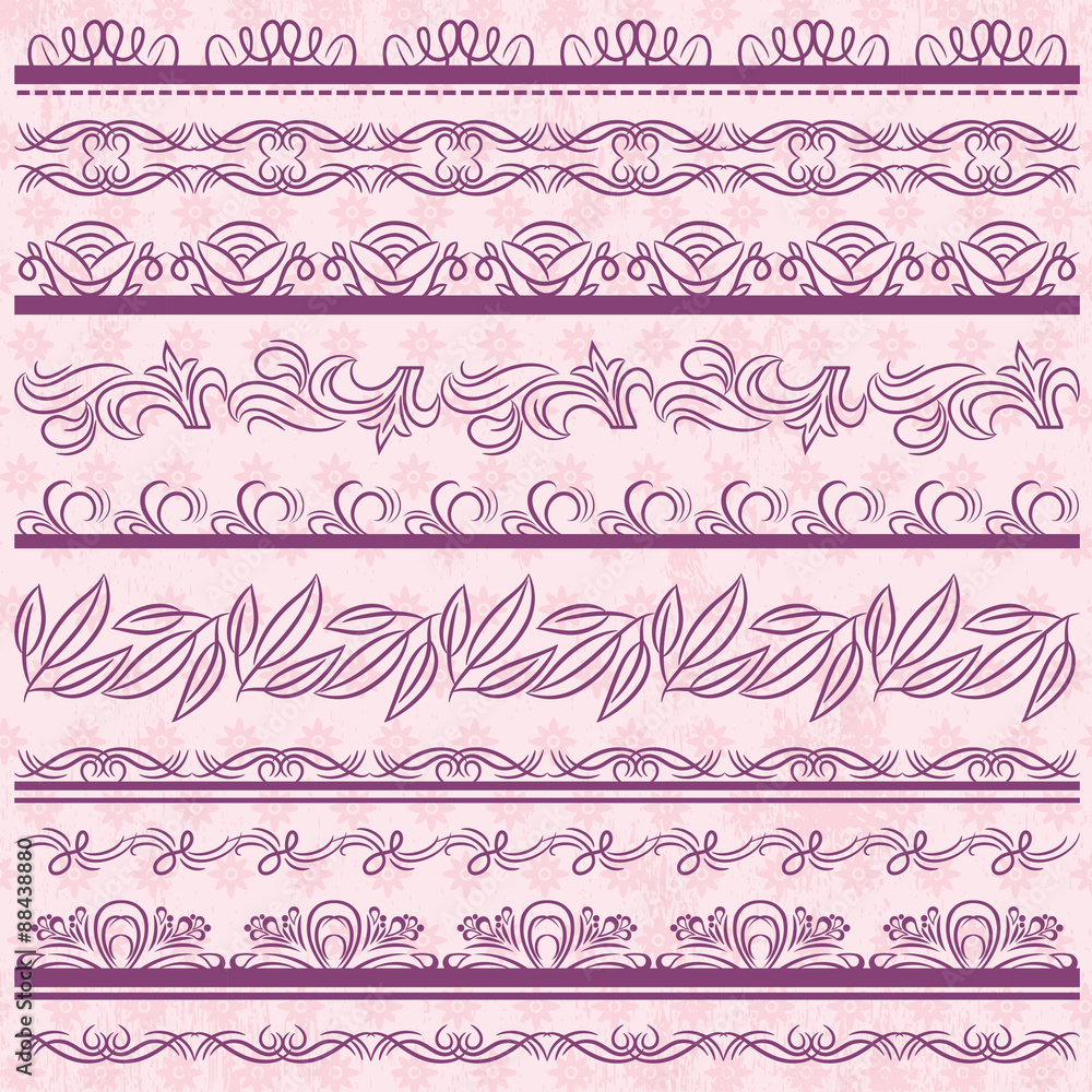 Set of Lace Paper with flower over pink background, vector