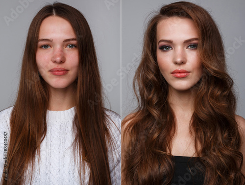Before and after makeup. Real result without retouching.