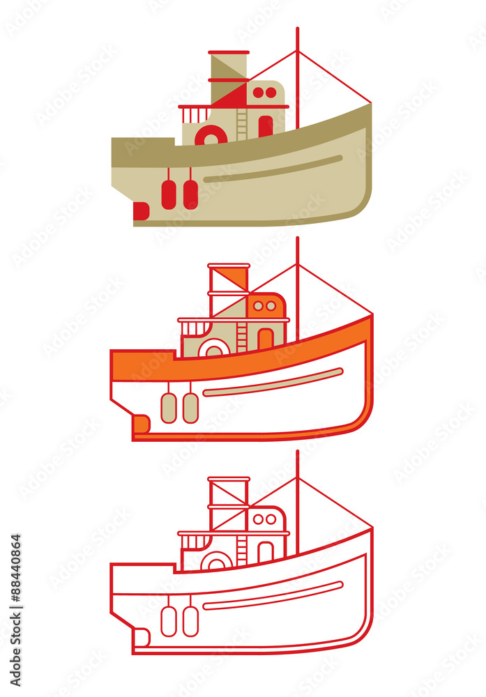 Outline of fishing boat.Outline of fishing boat.Outline of fishi