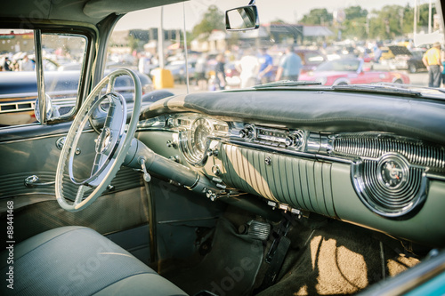 cozy beautiful amazing view of classic retro vintage car cab interior