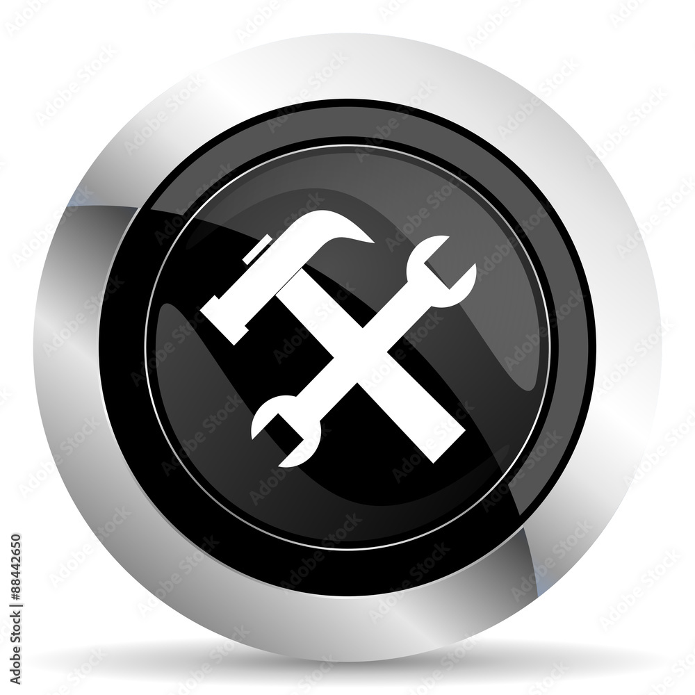 tools icon, black chrome button, service sign tools icon, black chrome button, service sign