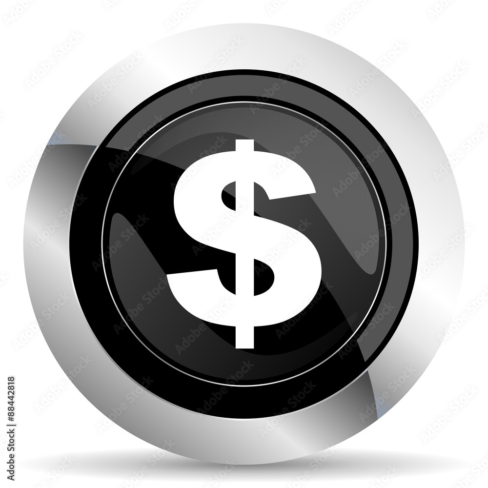 dollar icon, black chrome button, us dollar sign dollar icon, black chrome button, us dollar sign