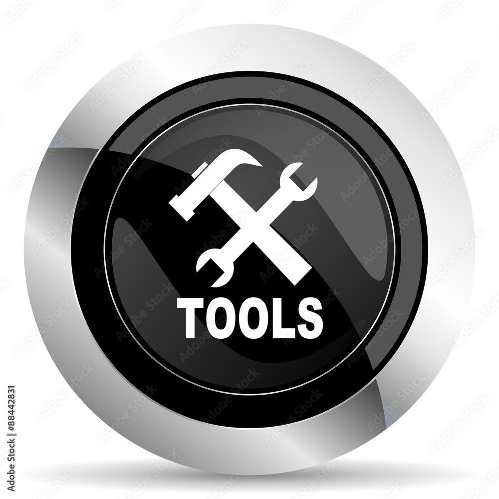tools icon, black chrome button tools icon, black chrome button