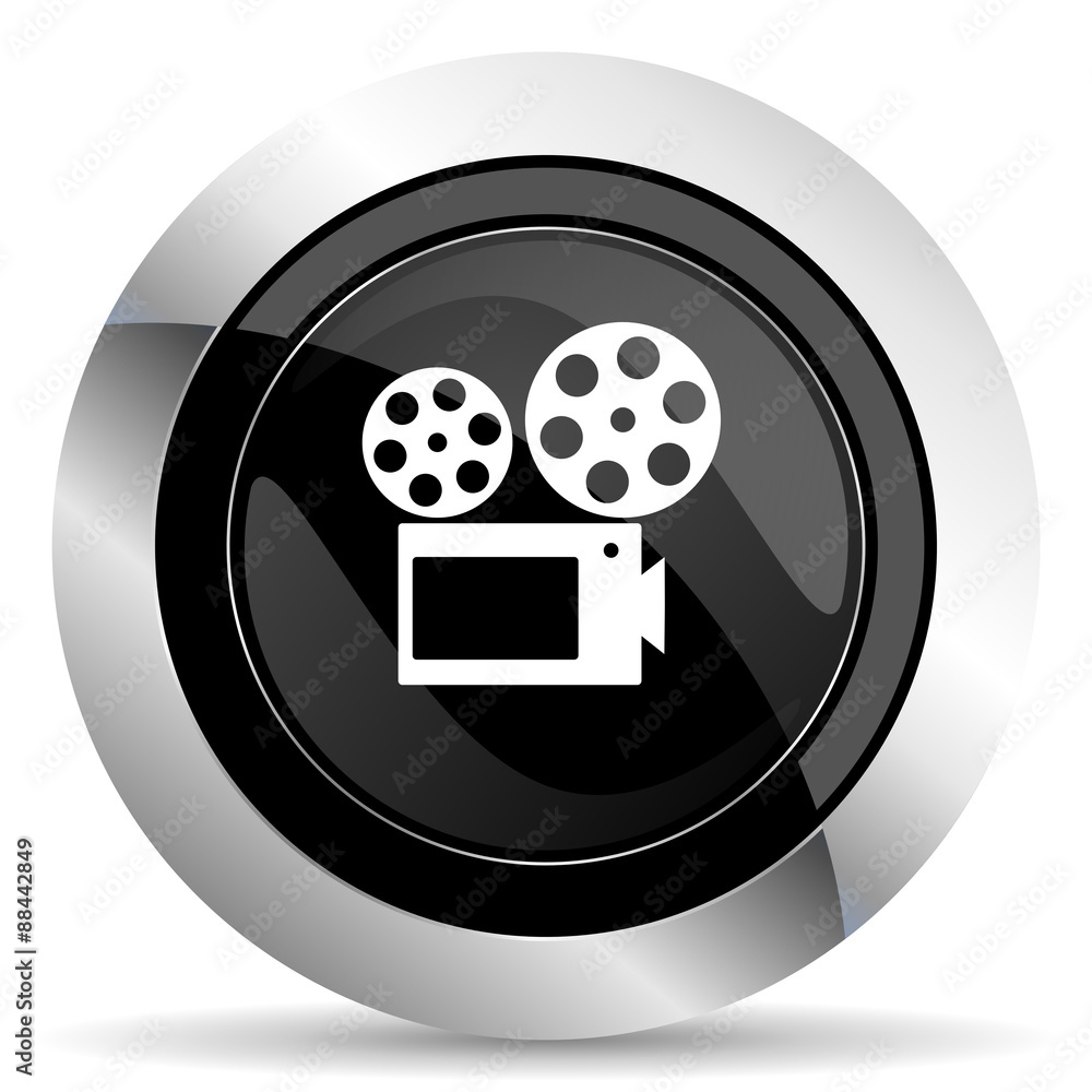 movie icon, black chrome button, cinema sign movie icon, black chrome button, cinema sign