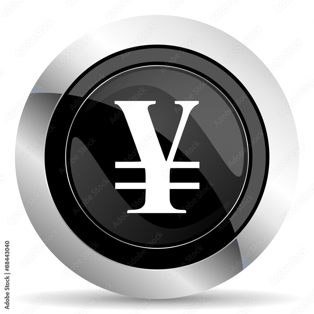 yen icon, black chrome button yen icon, black chrome button