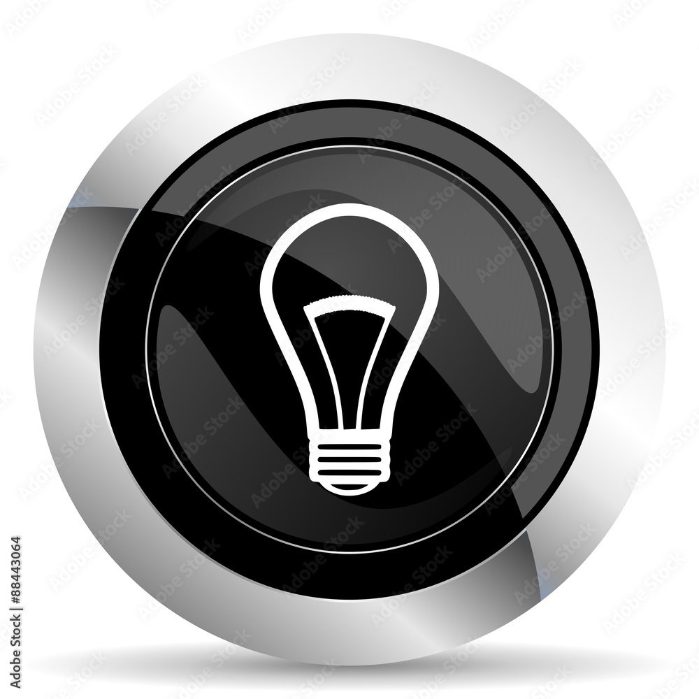 bulb icon, black chrome button, light bulb sign bulb icon, black chrome button, light bulb sign