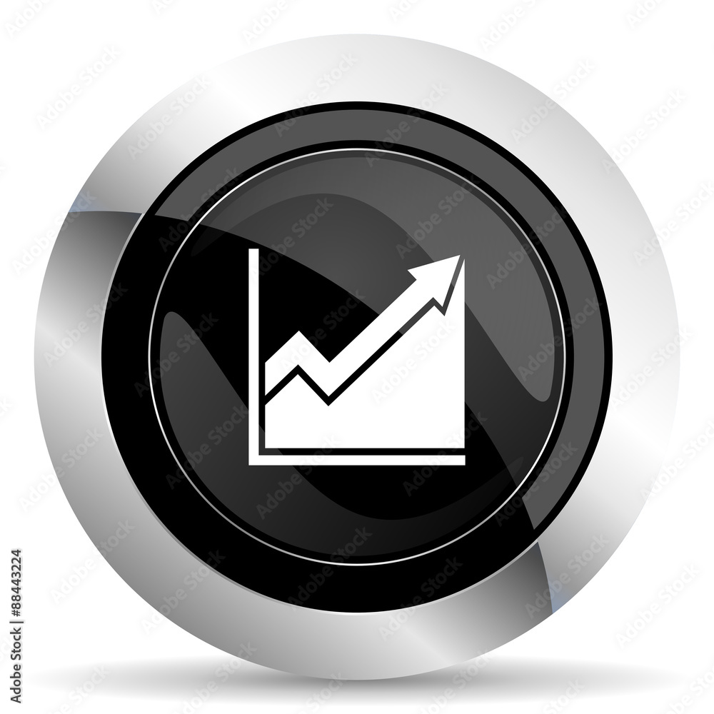histogram icon, black chrome button, stock sign histogram icon, black chrome button, stock sign