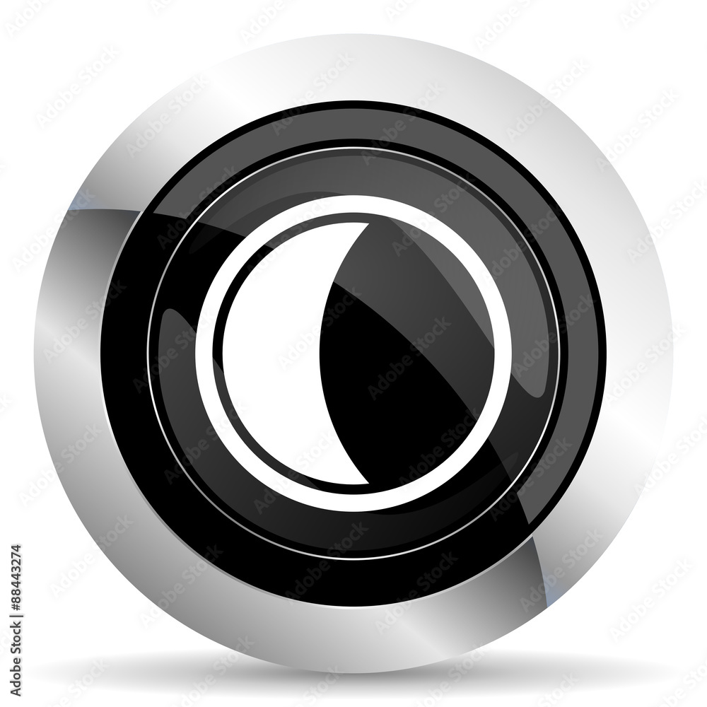 moon icon, black chrome button, sleep sign moon icon, black chrome button, sleep sign