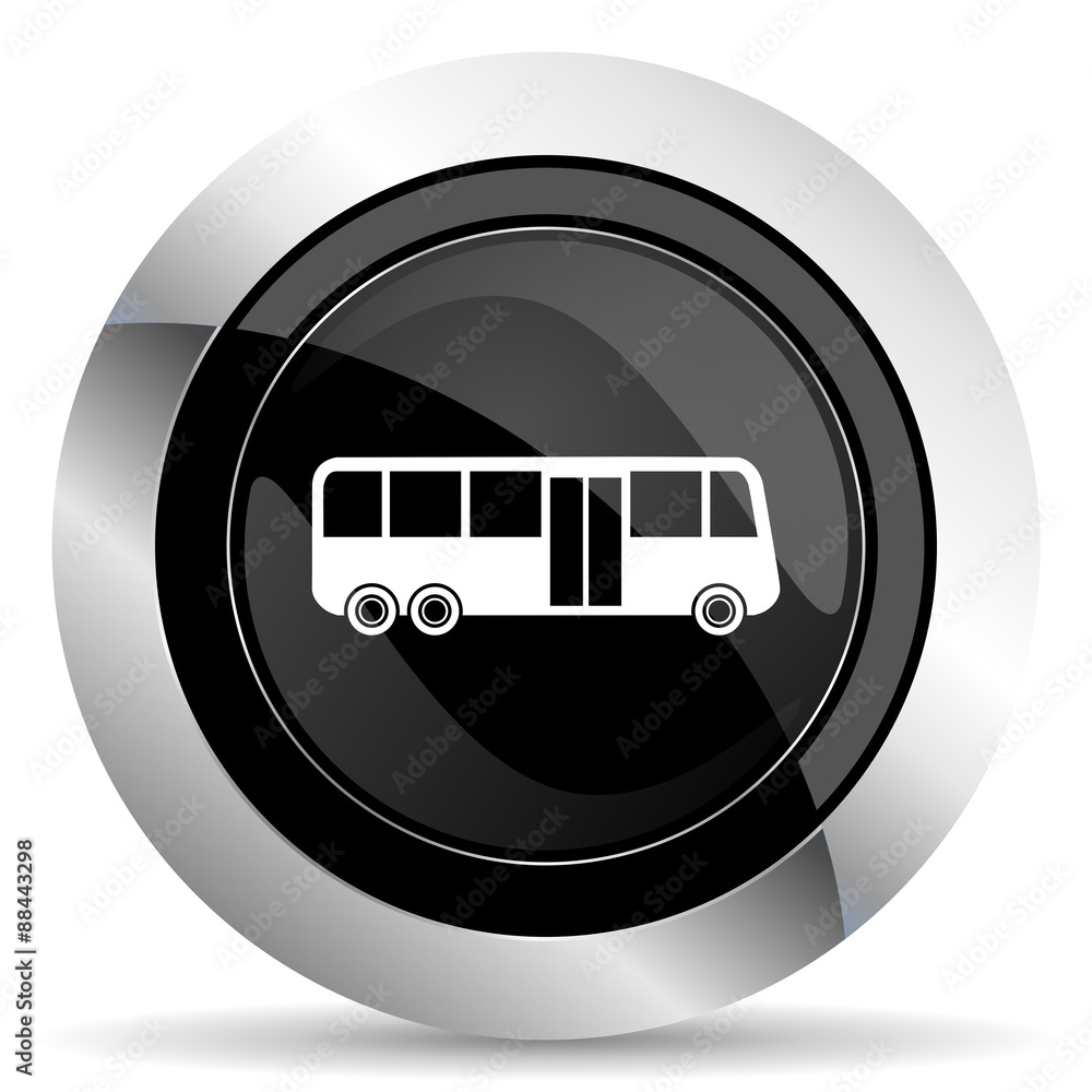 bus icon, black chrome button, public transport sign bus icon, black chrome button, public transport sign