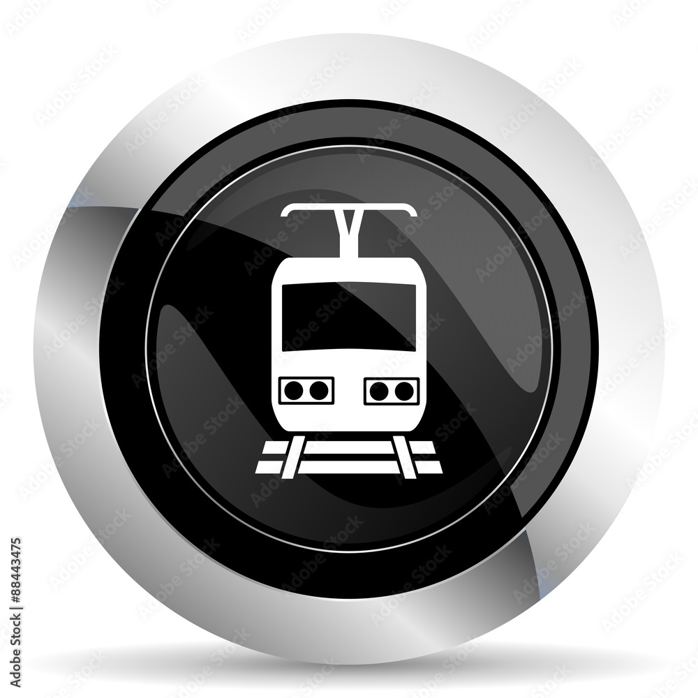 train icon, black chrome button, public transport sign train icon, black chrome button, public transport sign