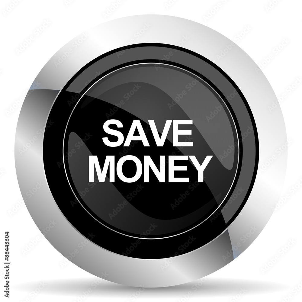 save money icon, black chrome button save money icon, black chrome button