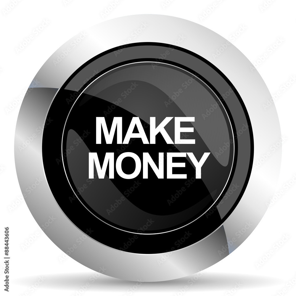 make money icon, black chrome button make money icon, black chrome button