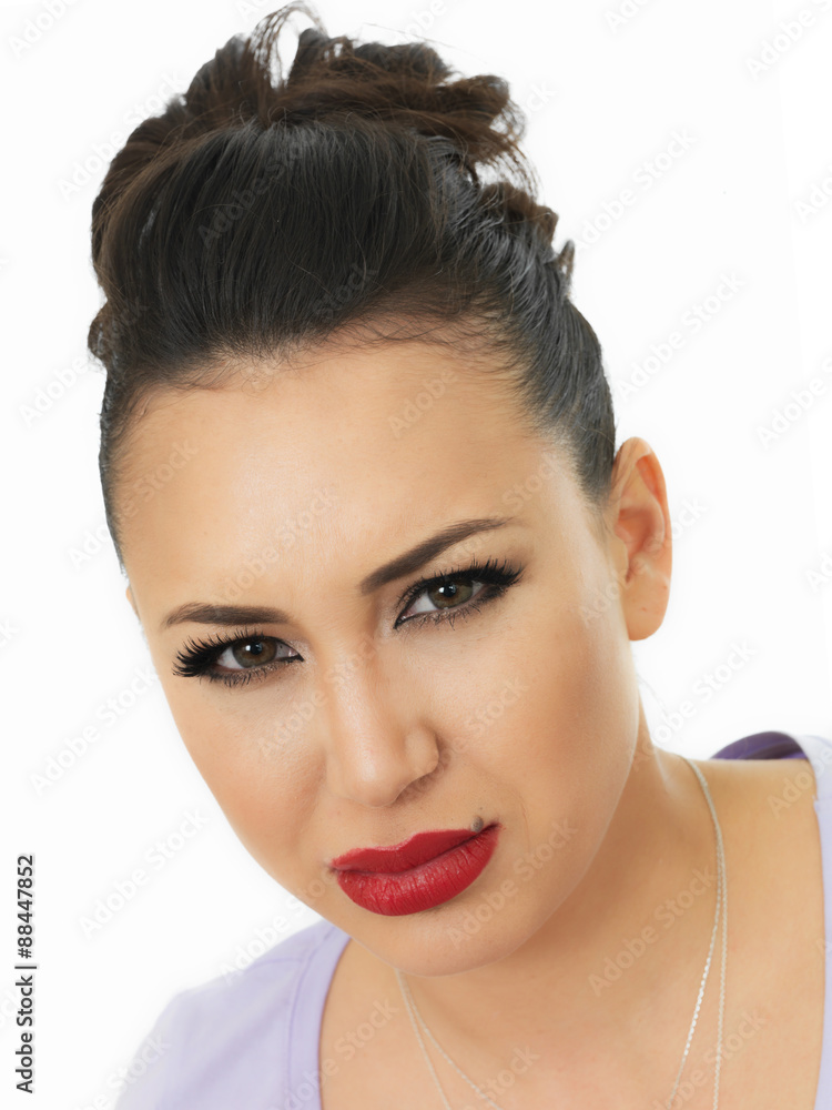 Beautiful Young Hispanic Woman Looking Very Sad and Unhappy Beautiful Young Hispanic Woman Looking Very Sad and Unhappy