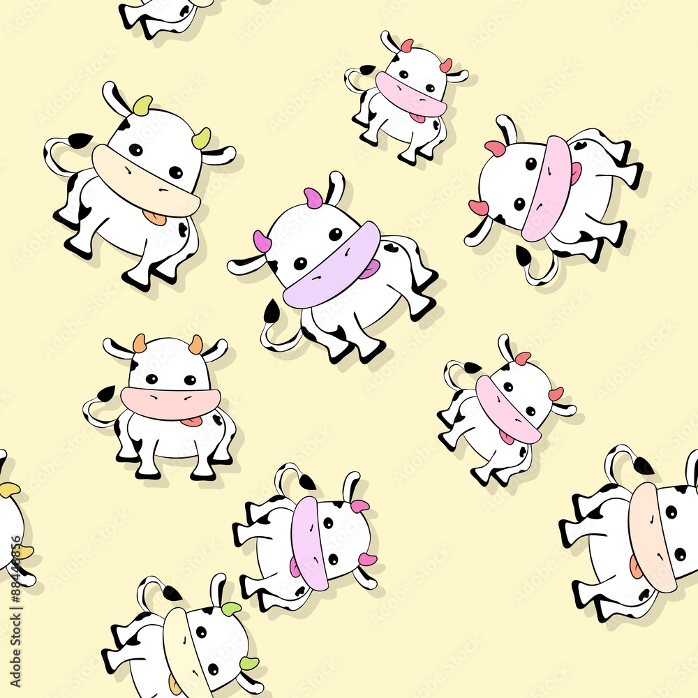 Seamless cow pattern with drop shadow on yellow Seamless cow pattern with drop shadow on yellow