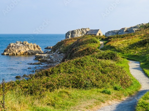 The road on the sea coast. Landscape on the Guernsey island