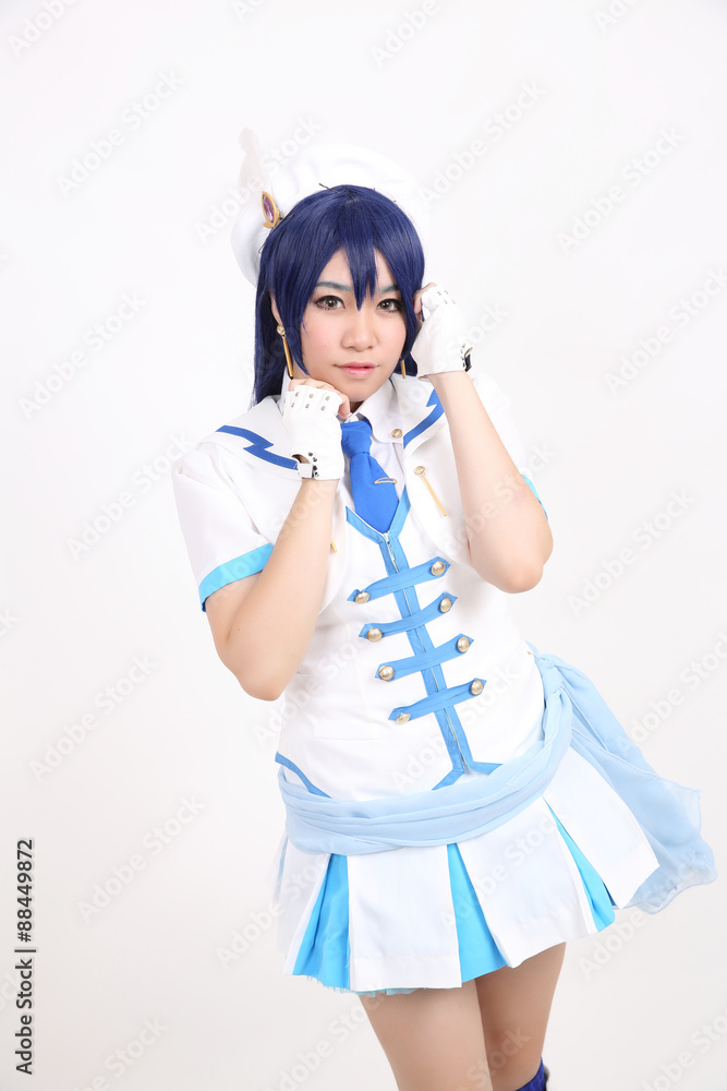 Portrait Cosplay dancing girl isolated in white background Portrait Cosplay dancing girl isolated in white background
