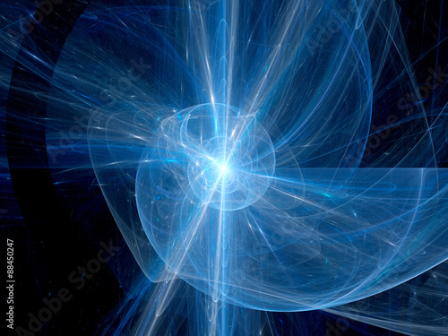 Blue glowing singularity in space photo