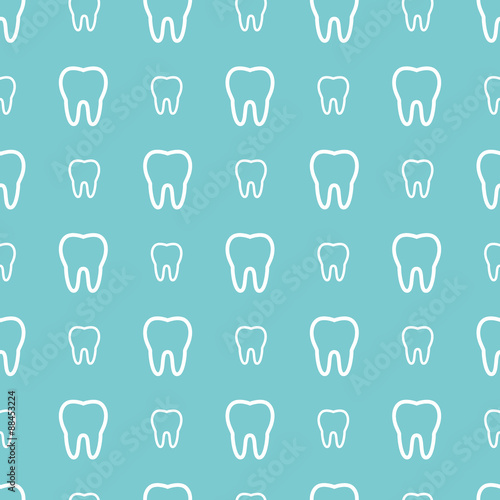 White teeth on blue background. Vector dental seamless pattern.