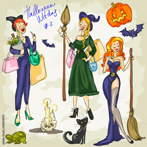 PrintHalloween Witches - 1. Hand drawn collection