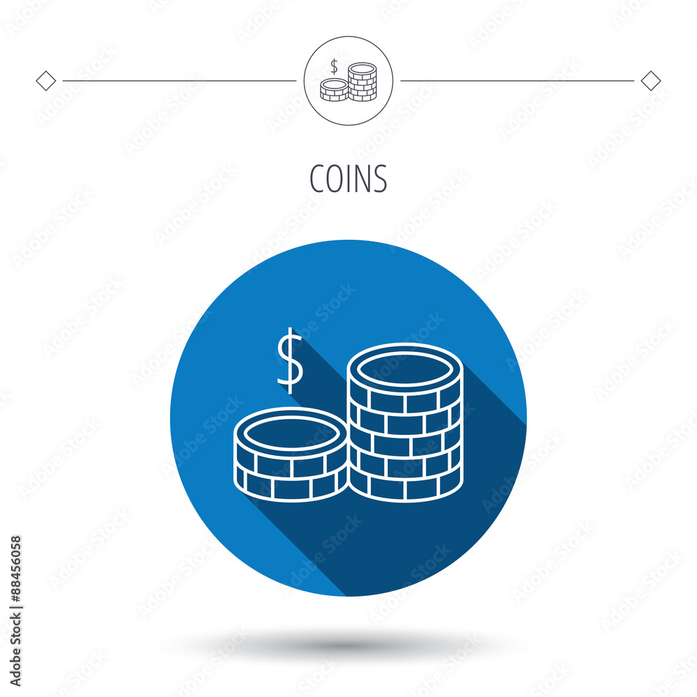 Coins icon. Dollar cash money sign. Coins icon. Dollar cash money sign.
