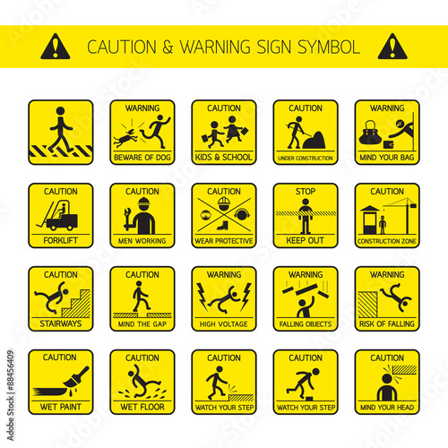 Caution and Warning Signs in Public and Construction Zone, Danger, Hazard Symbol Set