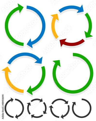 Circular arrows for recycle, repetition, rotation or cycle, sync