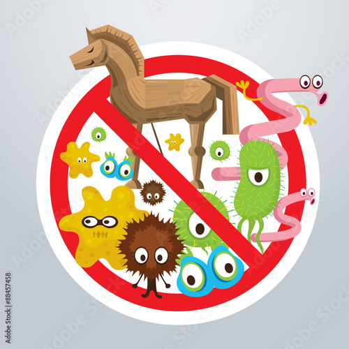 Prohibition Sign No or Anti Virus Computer, Spyware, Malware, Worm, Trojan, Adware