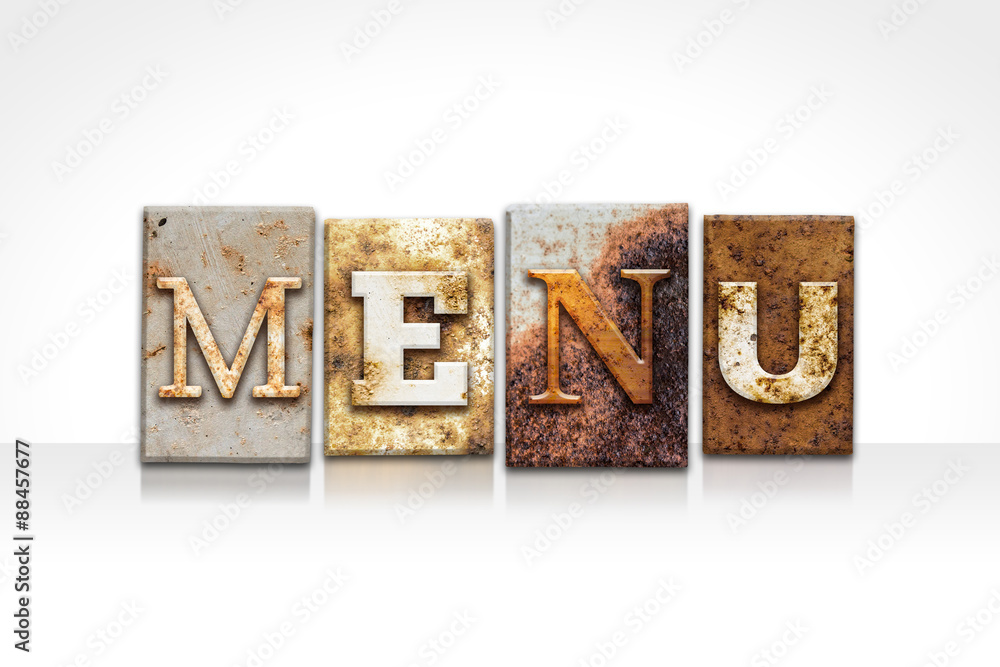 Menu Letterpress Concept Isolated on White Menu Letterpress Concept Isolated on White