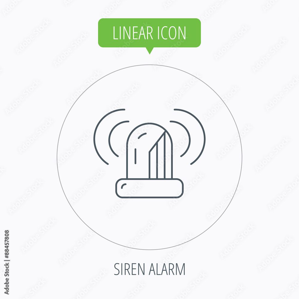 Siren alarm icon. Alert flashing light sign.