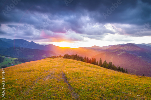Colorful summer sunset in the Carpathian mountains © Andrew Mayovskyy