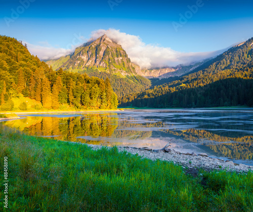 Colorful summer morning on the incredibly beautiful Swiss lake O