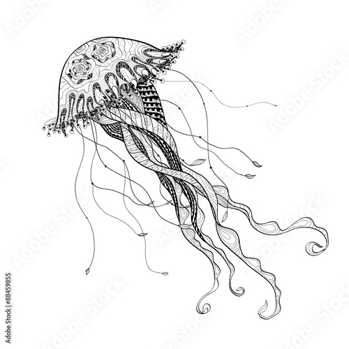 Doodle sketch medusa jellyfish black line