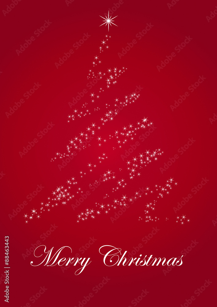 Abstrakter Weihnachtsbaum aus Sternen mit Hintergrund in rot Abstrakter Weihnachtsbaum aus Sternen mit Hintergrund in rot