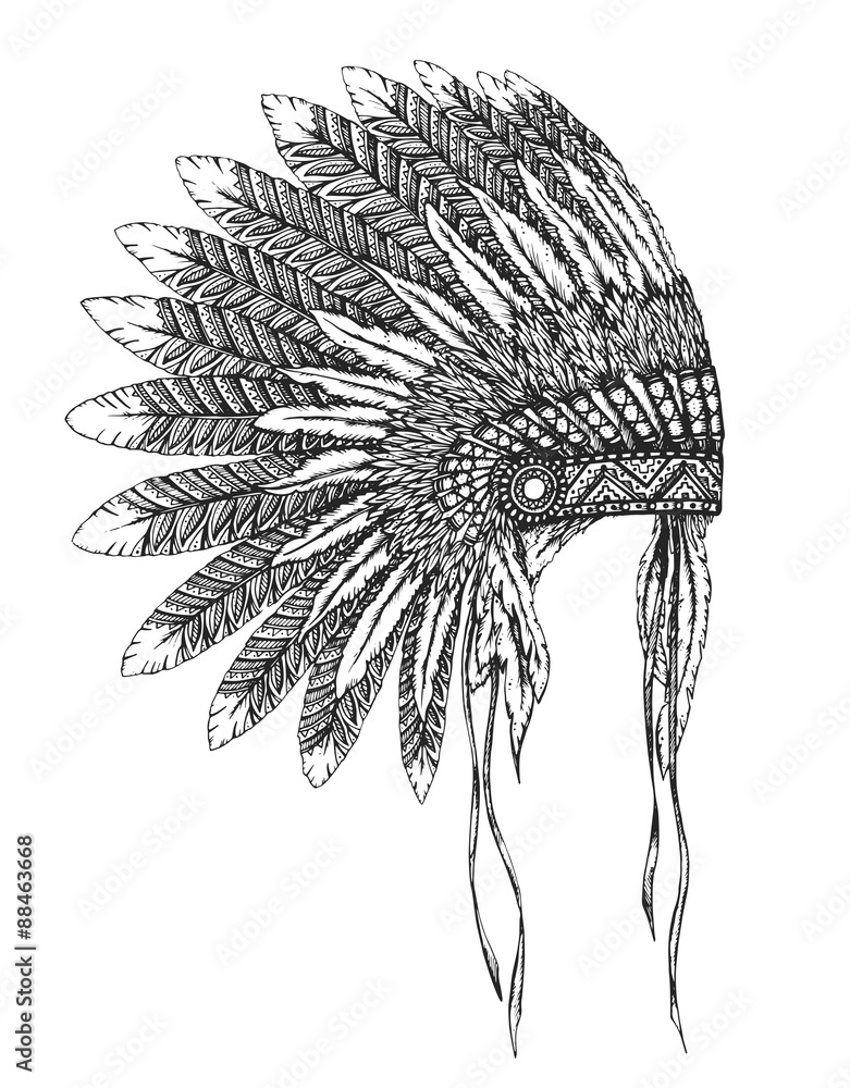 American indian woman, Tattoo sketch, handmade design over vinta Stock  Illustration | Adobe Stock