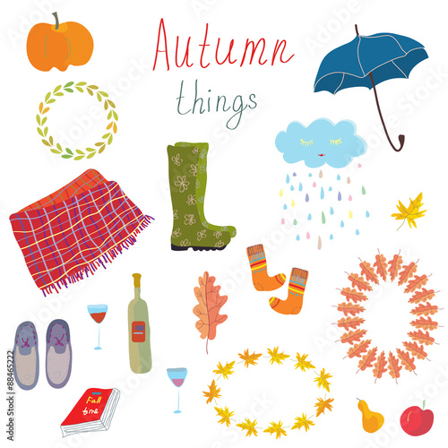 Autumn icons set funny design