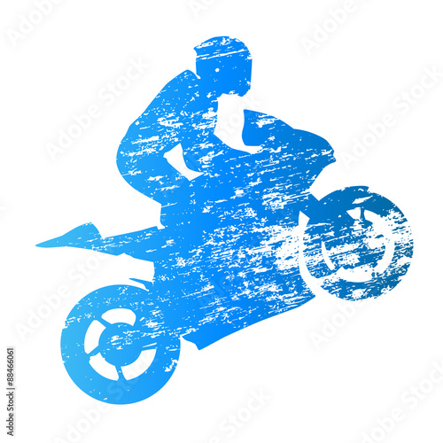 Scratched vector silhouette road motorbike rider. Wheelie