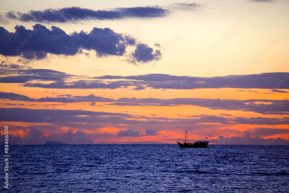 amazing sunset over  beautiful sky with clouds, rippling waters