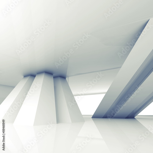 Abstract empty interior with inclined columns 3d