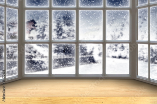 wooden window and winter 