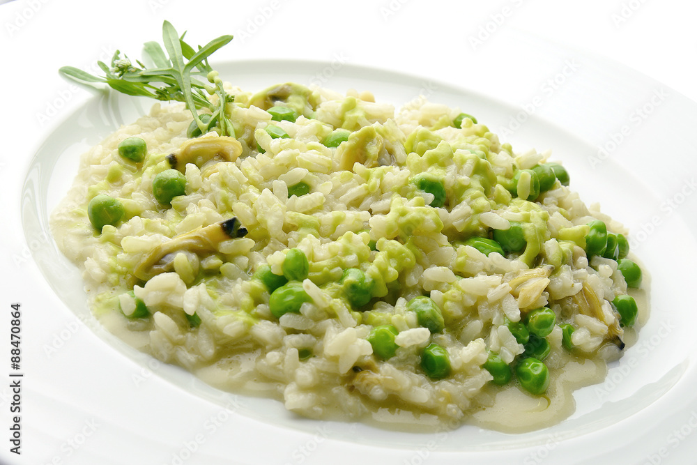 Plate of Risotto with Clams and Peas Plate of Risotto with Clams and Peas
