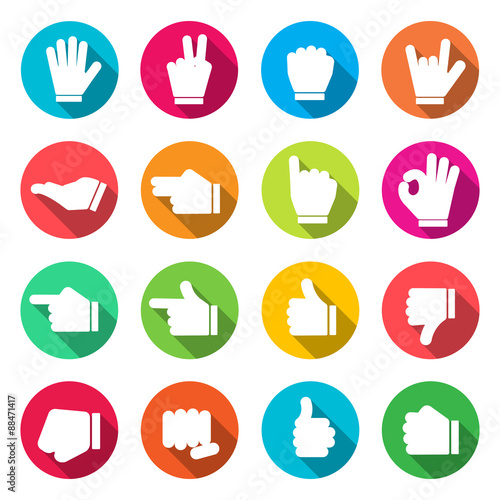 Hands Colorful Icons Long Shadow Flat Design