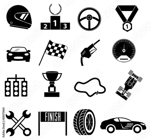 Car racing icons set