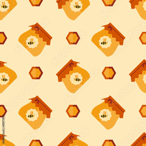 Abstract seamless pattern with honey and bee. Flat vector background