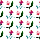 Seamless watercolor pattern with tulip and fantasy flower on white background. Watercolor vector illustration
