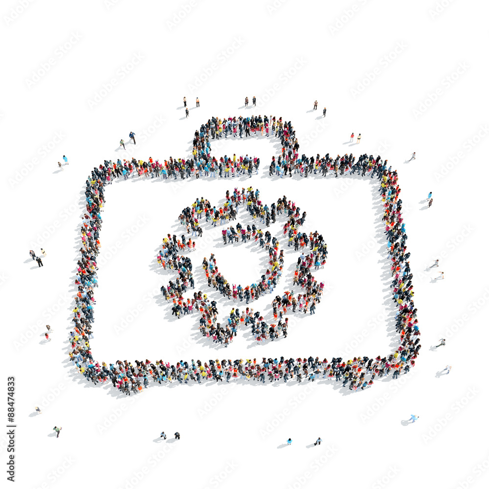 people in the shape of gear, a suitcase people in the shape of gear, a suitcase