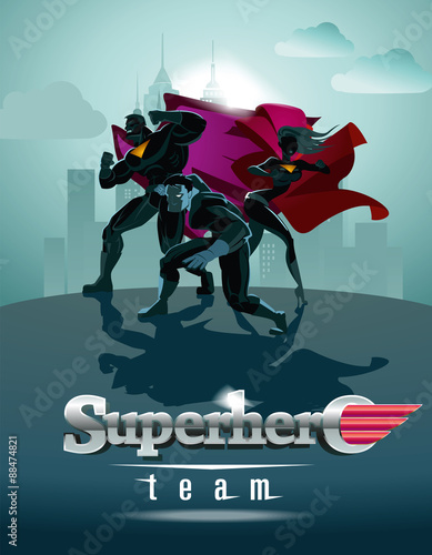 Poster. Superhero Team; Team of superheroes, posing in front of