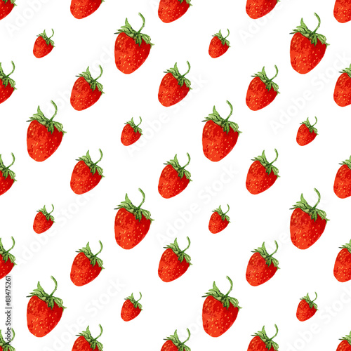 Watercolor seamless pattern with red strawberries. Vector background for print. Hand drawn