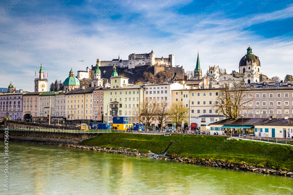 Salzburg skyline,fortress,Salzach river-Austria