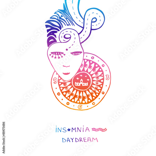 Colorful print or poster day dream. Concept thind dream with sleepless. Dreams everything.
