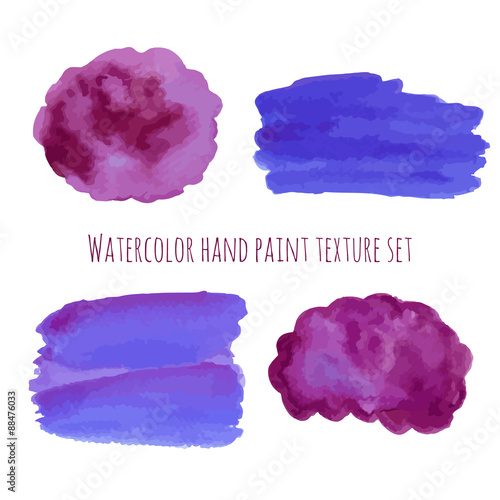 Watercolor abstract design elements in violet and purple colors. Hand drawn abstract colorful blots set. Hand paint watercolor vector textures